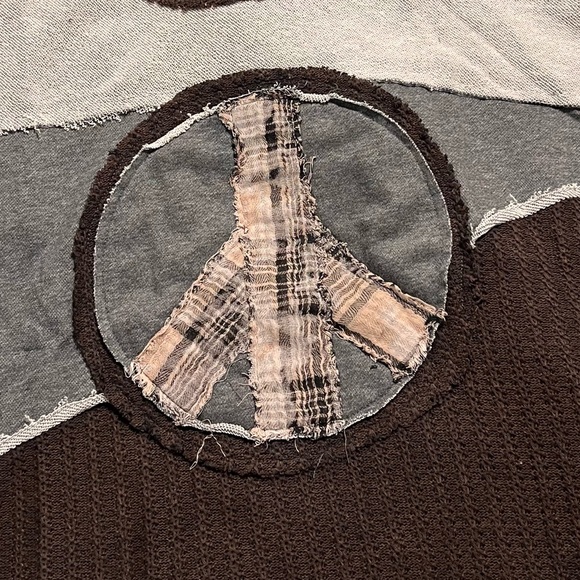 POL Sweat shirt Peace Sign Free Terry Boho / Peace Top Patchwork L Boutique - Picture 11 of 15